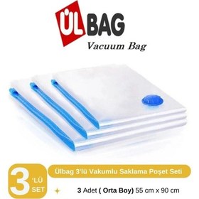 Resim 3 Adet Vakumlu Poşet Seti 55 Cm X 90 Cm Orta Boy Yastık, Elbise Vakumlu Hurç Şeffaf 