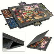 Resim 6’lı 1 Arada Eğilebilir Puzzle Matı, 2’li Stand ve Kapaklı, Ultra Hafif Keçe Platform Depolama Rafı, Taşınabilir Puzzle Masası - 1000 Parçaya Kadar - Gri/Beyaz 