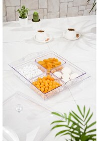 Resim Akrilik Şeffaf 4'lü Tek Kapaklı Kahvaltılık & Sunumluk Şeffaf 