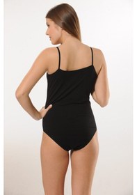 Resim Hmd 3001 Pamuk İnce Askılı Çıtçıtlı Body - Siyah Siyah 