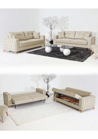 Resim Nola Koltuk Takımı 3+3+3 & Bazalı Yataklı Koltuk & Kanepe - Açık Krem Açık Krem 
