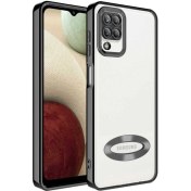 Resim M.TK Moveteck Samsung Galaxy M12 Kılıf Kamera Lens Korumalı Yazı ve Logo Gösterir Parlak Halkalı Şeffaf 