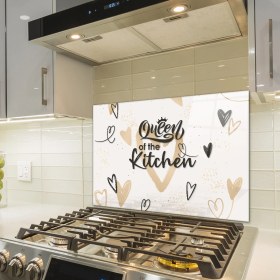 Resim Decorita Cam Ocak Arkası Koruyucu | Queen Of The Kitchen - Krem | 