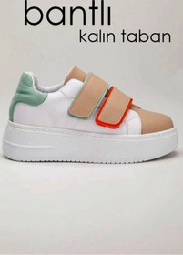 Resim YGTSHOES Yüksek Tabanlı Cift Bantli Cırt Cirtli Kalın Taban Kadin Snekear 