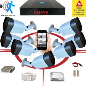 Resim Bises 7 Kameralı Araç İnsan Yüz ve Hareket Algılayan 5 MegaPiksel SONY LENS 1080P Metal Kasa Güvenlik Kamerası Seti BS_236 