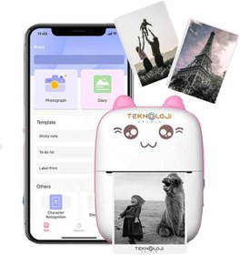 Resim Genel Markalar Cep Yazıcı Taşınabilir Bluetooth Kablosuz Şarjlı 6 Rulo 3 Kalem Seti Hediye Pembe Yazıcı 
