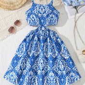 Resim Boho-Chic Çiçek Desenli Omuz Askısız Midi Elbise Genç Kızlar İçin, İnce Askılar ile, Yaz Partileri ve Tatiller İçin Mükemmel, Esnek Olmayan Kumaş, Fit ve Flare Siluet, Göğüs Ped Olmadan, Gençler Parti Giyimi | Çiçek Desenli Elbise | Esnek Olmayan Malzeme, Sevimli Elbise 