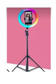 Resim Anyplus 10 Inç Rgb Çok Renkli Led Make Up Selfie Işığı 210 Cm Tripot Selfie Çubuğu Tiktok Işığı AP-MJ-26 