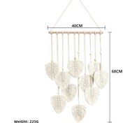 Resim Hangfox Bej El Yapımı Pamuk Ipli Yaprak Desenli Bohem Dekoratif Duvar Örtüsü - Ev Odası Duvar Aksesuarı D Modeli 