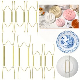 Resim 3'lü Tava Askısı, Altın Metal Görünmez Yaylı Askılar, 15.24-32.0cm Tavaları Sabitleyebilir, Ev Duvar Dekorasyonu İçin Kullanılabilir, Uzun Süreli Yeniden Kullanım, Solma Yok, Gevşeme Yok 