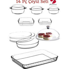 Resim Paşabahçe 14 Parça Borcam ,fırın Tepsisi, Kek Fanusu 