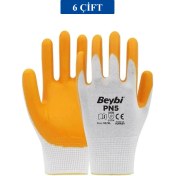 Resim Kuzgun Ticaret Pn5 Sarı Iş Eldiveni Polyester No:10 Örme Nitril Beybi Royaleks Group - 6 Çift 