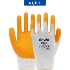 Resim Kuzgun Ticaret Pn5 Sarı Iş Eldiveni Polyester No:10 Örme Nitril Beybi Royaleks Group - 6 Çift 