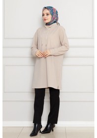 Resim Sevitli Dik Yaka Tunik-bej-4456 Bej 