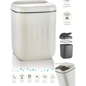 Resim Akıllı Teknolojik Sensörlü Çöp Kovası Işık Antibakteriyel Koku Geçirmez Ofis Banyo Mutfak 20L Uv 