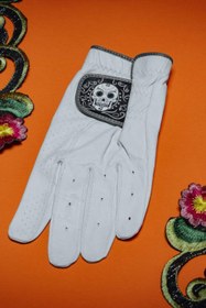 Resim Día de los Muertos Tour Preferred Premium Deri Tasarım Golf Eldiveni - Beyaz / Sol / L 