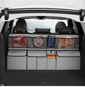 Resim Chuangyinshop Car Trunk Organizer W136 Gray Çok Bölmeli Ağ Cepli Seyahat Saklama Çantası 