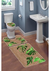 Resim Modern Desenli Dijital Baskı 3 Lü Banyo Paspas Takımı Yıkanabilir Kaymaz Tabanlı Klozet Takımı Klz0025 Renkli 
