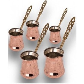 Resim Turna Bakır Sultan Cezve 5'li Takım Kalın Pirinç Kulp Makine Döv 