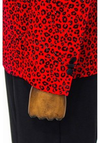 Resim Wessi Leopar Desenli Slim Fit Dik Yaka Bordo Erkek Balo Ceketi Bordo 