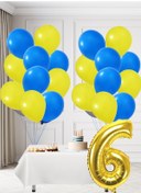 Resim 6 Yaş Sarı Lacivert Taraftar Temalı Doğum Günü Seti Sarı Lacivert Balonlar Altın Folyo Rakam Sarı 
