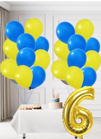 Resim 6 Yaş Sarı Lacivert Taraftar Temalı Doğum Günü Seti Sarı Lacivert Balonlar Altın Folyo Rakam Sarı 