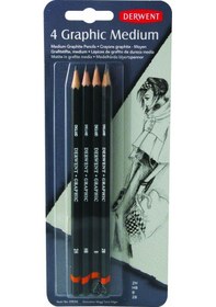 Resim Derwent Graphic Pencils Dereceli Kalem Seti Medium 4'lü Blister Siyah 