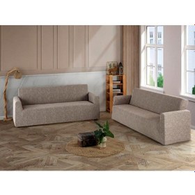 Resim Altın Kelebek Jakarlı Streç Kaplama Maxi Çekyat Koltuk Örtüsü 3+3 -kahverengi kahve 