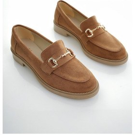 Resim Muggo Sussie Garantili Metal Tokalı Kadın Loafer Günlük Ayakkabı - Süet Taba 