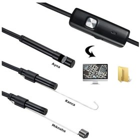 Resim Endoskop 3 İn 1 Yılan Kamera Usb Micro Usb Type C 2m Sert Kablo 