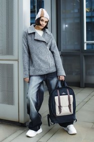 Resim Nordbron Unisex Lacivert Okul Backpack Dolgulu Laptop Bölmeli Deri Kemer Günlük Su Geçirmez Sırt Çantası 