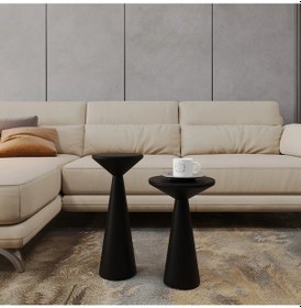 Resim Ahşap 2 Li Set Fitilli Mantar Yan Sehpa Modern Fiskos / Çiçeklik / Zigon Sehpa Siyah 