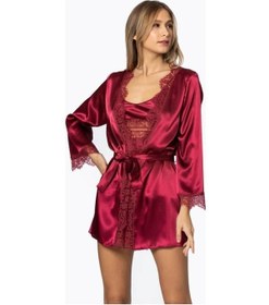 Resim Pierre Cardin Saten 3lü Kimono Şort Takımı 2490 Bordo 001 