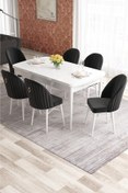 Resim Canisa Elf Serisi 80x132 Açılabilir Beyaz Mutfak Masa Takımı 6 Mürdüm Sandalye Gold Halkalı 