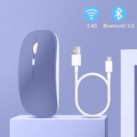 Resim Lenovo Tablet İle Uyumlu Şarj Edilebilir Sessiz Mouse Bluetooth + 2.4Hz Wifi Kablosuz Mouse Fare Lavanta 