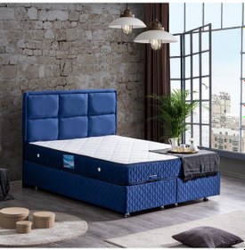 Resim Setaymobilya Baza, Grand Çift Kişilik Lacivert Baza + Başlık + Orthosoft Yatak 