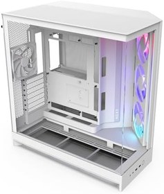 Resim NZXT H9 Flow RGB (2025) – Büyük Çift Bölmeli ATX Mid-Tower Airflow Bilgisayar Kasası – 1 x 420 mm RGB Fan Birimi ve 1 x 120 mm Fan – 420 mm Radyatör Desteği – Sertleştirilmiş Cam – Beyaz 