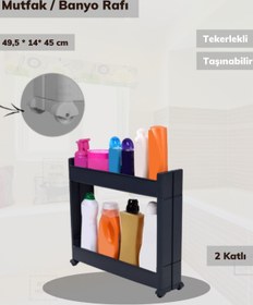 Resim Jet's Home 2 Katlı Antrasit Mutfak Rafı Tekerlekli Organizer Dar Banyo Düzenleyici 