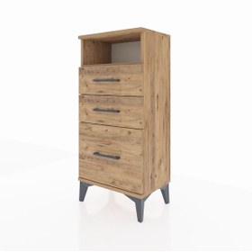 Resim Arges Komodin Tek Raflı 3 Çekmeceli 44x30x96 - Çam / Aytaşı 