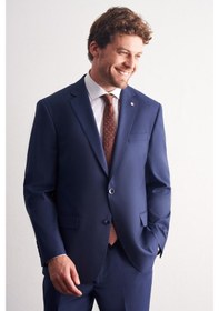 Resim İmza Lacivert Mono Yaka Kendinden Çizgili Desen Esnek 4 Drop Comfort Fit Classic Takım Elbise 1001255159 Lacivert 