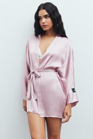 Resim Feu De Elu Fumée Gül Kurusu Kısa Saten Sabahlık / Kimono 