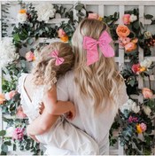 Resim ESLE AKSESUAR Anne Kız Kombin Kırmızı Beyaz Kareli Fiyonk Kurdele Toka Kurdela Toka 