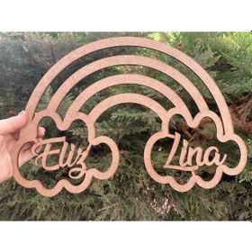 Resim Pembeağaç Isme Özel Gökkuşağı Bulutlu Makrome - Isimli Kasnak @Pembe.Agac Pembe 