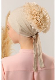 Resim Melodi Scarf Tesettür Fırfırlı Bone Bej Bej 