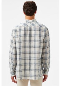 Resim Lacoste Men's Regular Fit Dark Blue Linen Shirt Ekose Keten Erkek Gömlek Koyu Mavi 