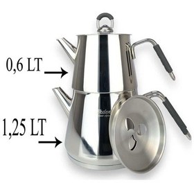 Resim Piramit Mini Silikon Kulplu Çelik Çaydanlık Takımı Siyah 