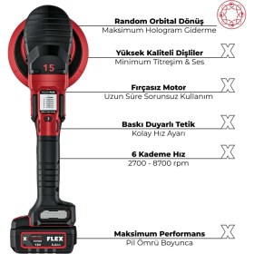Resim Flex Xfe 15 150 18-Ec Set Random Orbital Çift Akülü Kablosuz Polisaj Makinesi Seti - Fırçasız Motor 