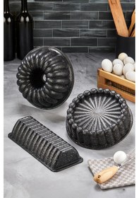 Resim Polochef Döküm Granit 3'lü Kek Kalıbı Siyah 