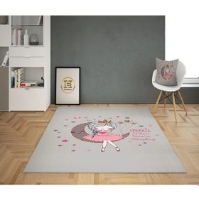 Resim Gri Ayda Oturan Kız Kalın Taban Çocuk Oda Halısı Gri 