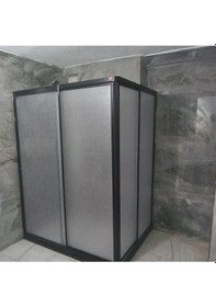 Resim Nokta Duşakabin Teknesiz Mika Plastik Camlı Siyah Profilli Duşakabin Şeffaf 